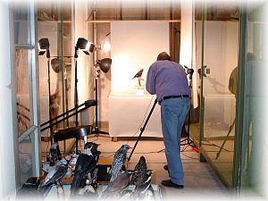 Peter Drescher beim Fotografieren der Vogelsammlung